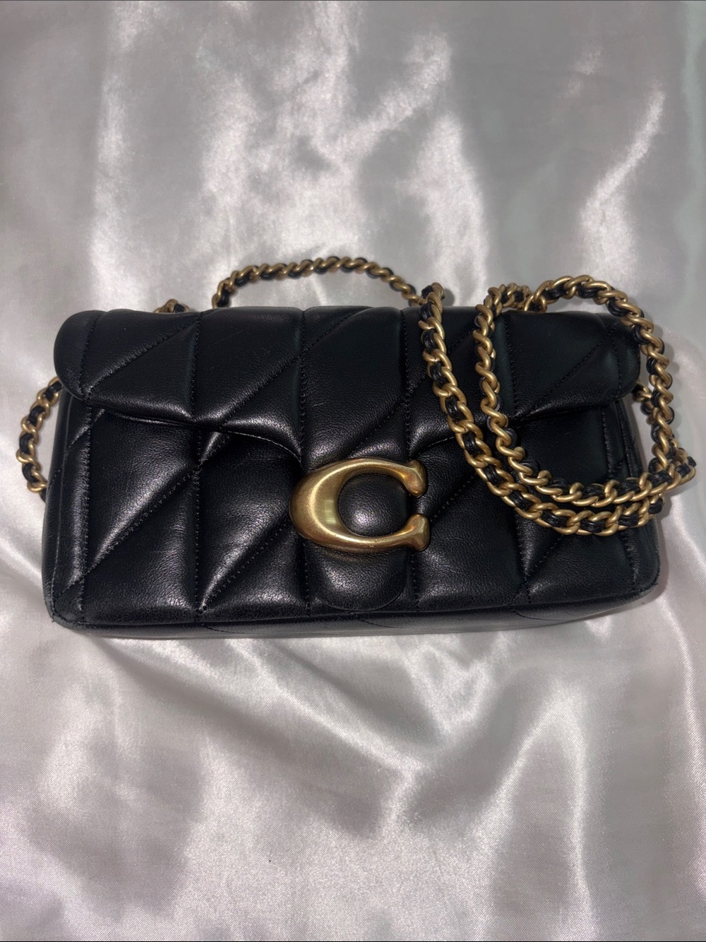 Coach Tabby soft leather-Style Quilted Black Shoulder Bag with Gold